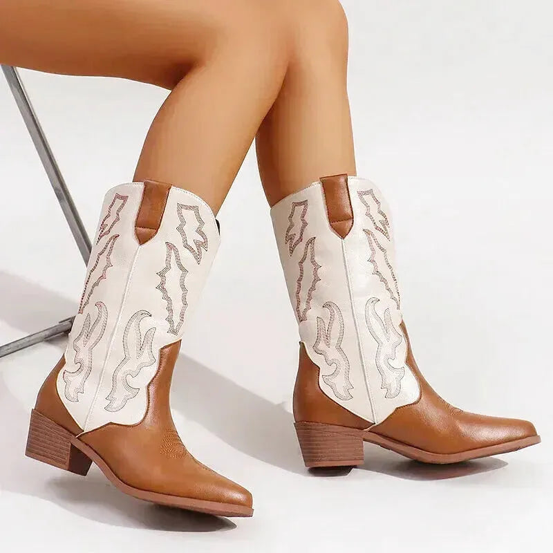 DANIELA Cowgirl Boots - Yehaw | Brown & White - Yehaw