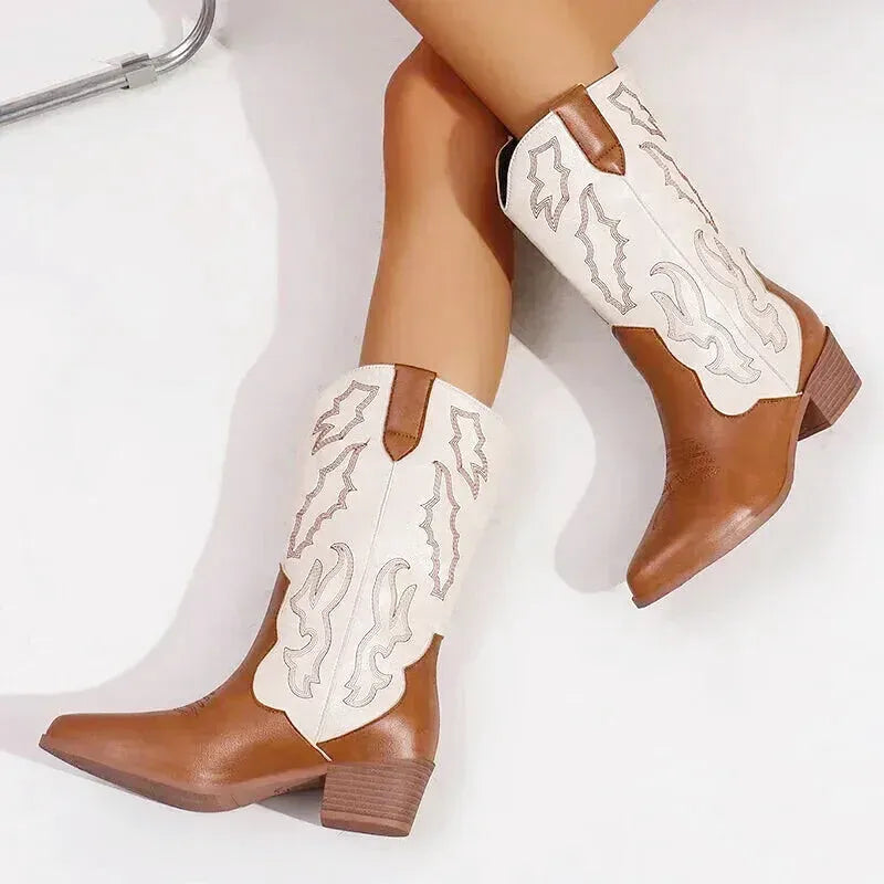 DANIELA Cowgirl Boots - Yehaw | Brown & White - Yehaw