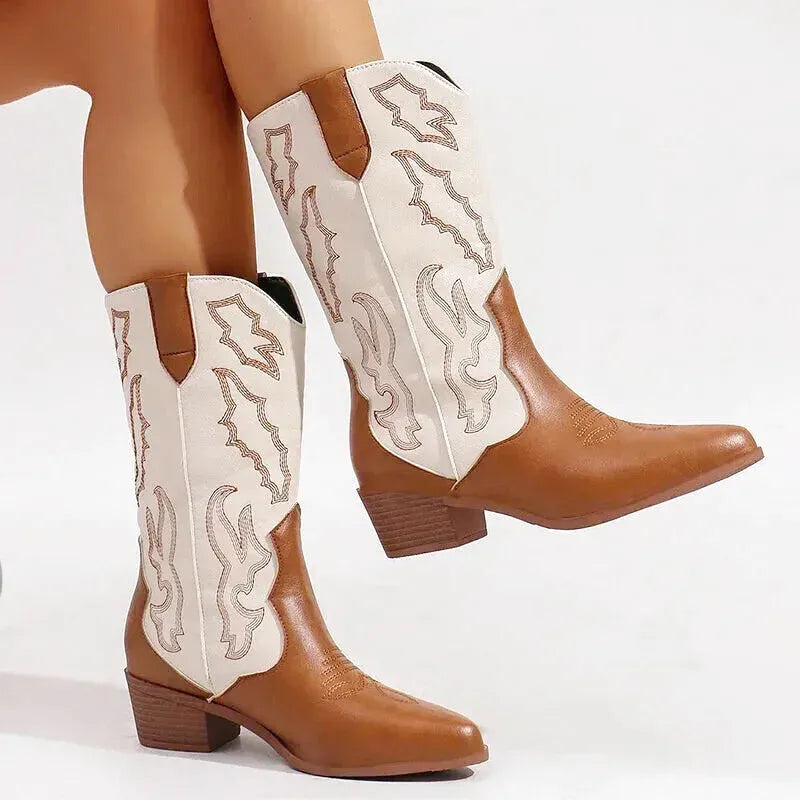 DANIELA Cowgirl Boots - Yehaw | Brown & White - Yehaw