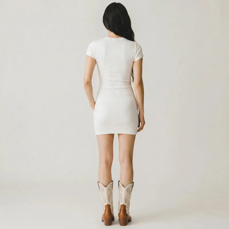 Yehaw DANIELA brown & white vegan leather mid-calf cowgirl boots with pointed toe and medium heel.