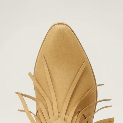 Yehaw DALIA brown vegan leather ankle cowgirl boots with fringe detailing and pointed toe
