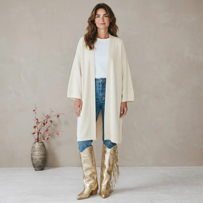 Yehaw gold knee-high vegan microfibre cowgirl boots with fringe detail and round toe.