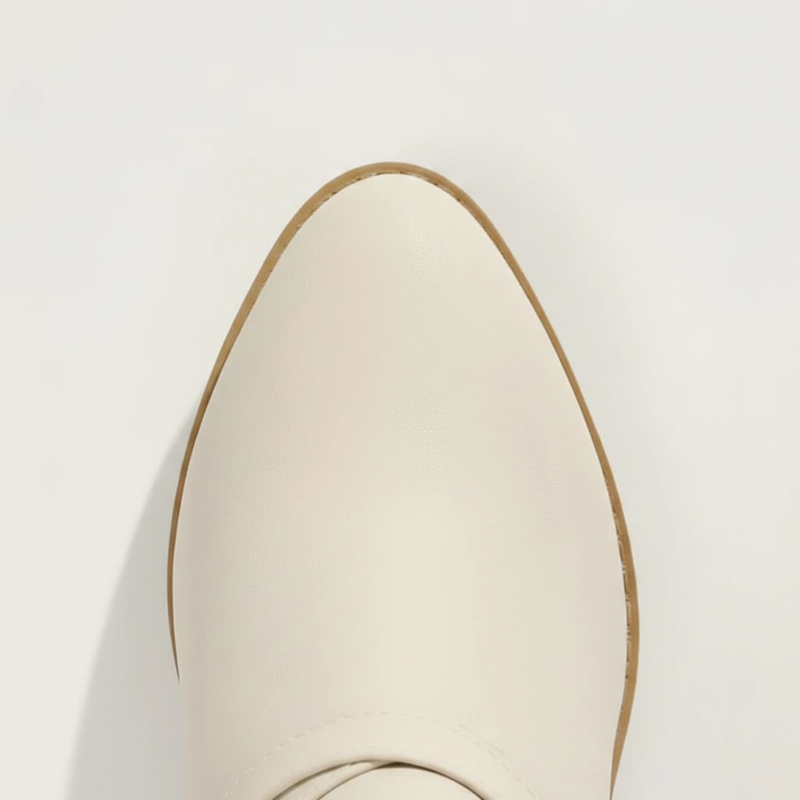 Yehaw beige vegan leather ankle cowboy boots for women with double buckle straps and a medium block heel