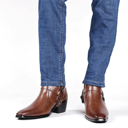 GEORGE Mens Cowboy Boots - PU Leather | Sturdy & Sharp - Yehaw