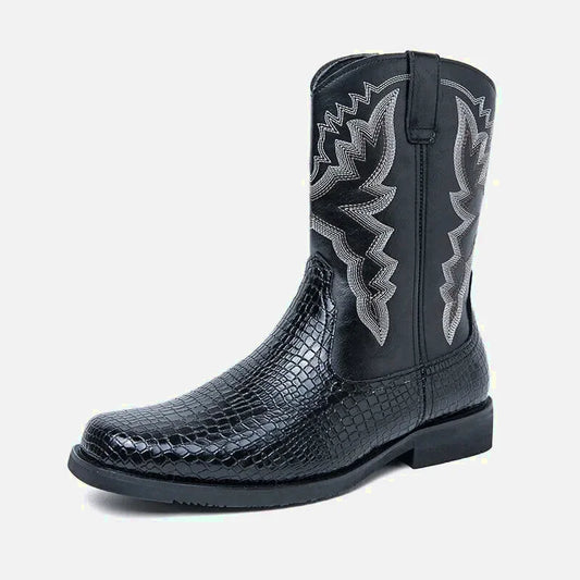 Chaussures santiag pour homme Yehaw Hector en cuir noir, style élégant avec détails sophistiqués, pointure 38.