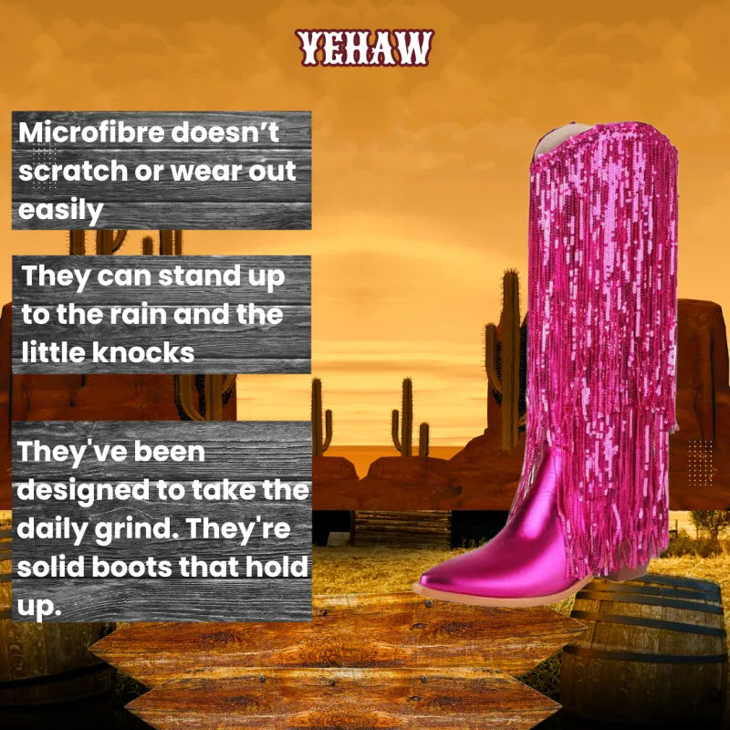 HELEN Pink Cowgirl Boots Fringe - Yehaw