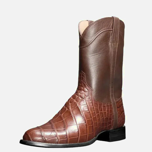 Chaussures santiags pour homme Yehaw marron, détail en cuir, style élégant et robuste, vue de face.