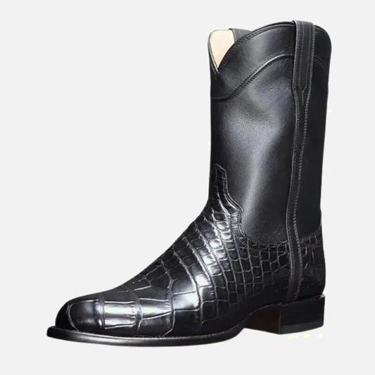 Bottes santiags pour homme Yehaw noir en cuir, avec design élégant et semelle robuste, taille 38 visible sur l'image.
