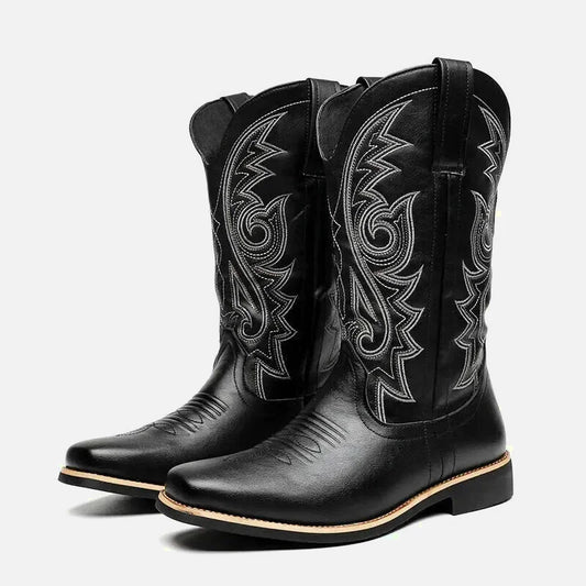 Chaussures Santiag pour homme Yehaw, modèle Yehaw Santiag Noir, en cuir noir avec détails élégants, taille 38.