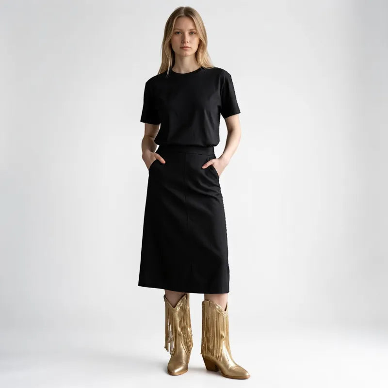 Yehaw gold vegan microfibre ankle-height cowgirl boots with pointed toe and fringe detail.