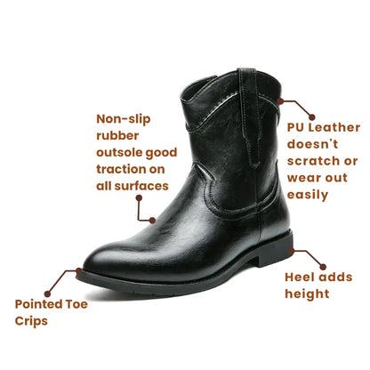 JIMMY Mens Cowboy Boots - PU Leather | Reliable & Clean Look - Yehaw