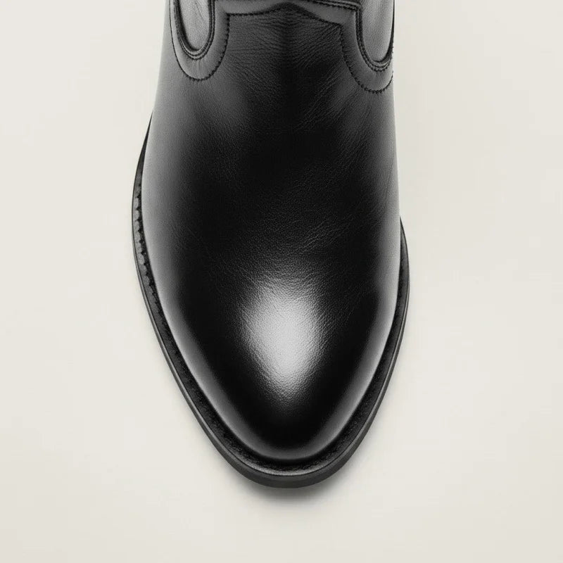 Yehaw JIMMY black vegan leather ankle cowboy boots with a pointed toe and stitched detailing