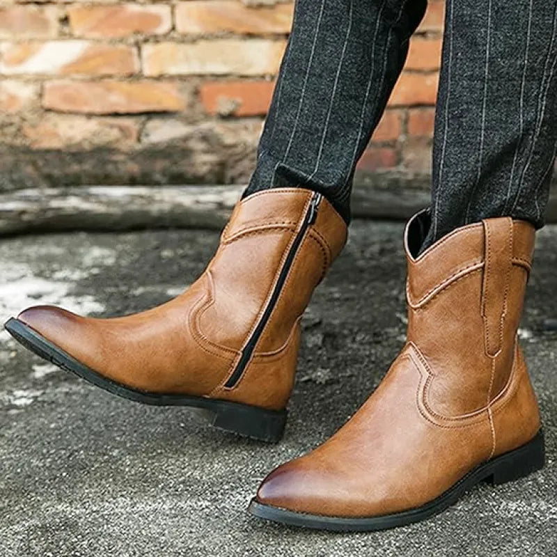 JIMMY Mens Cowboy Boots - PU Leather | Reliable & Clean Look - Yehaw