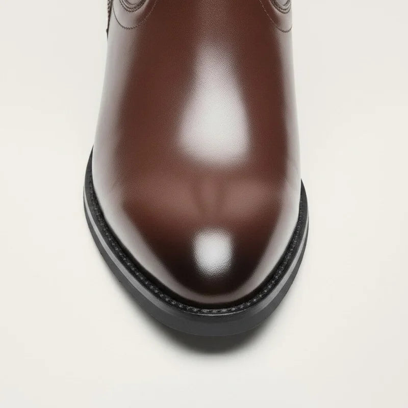 Yehaw JIMMY brown vegan leather ankle cowboy boots with a pointed toe and low rubber heel