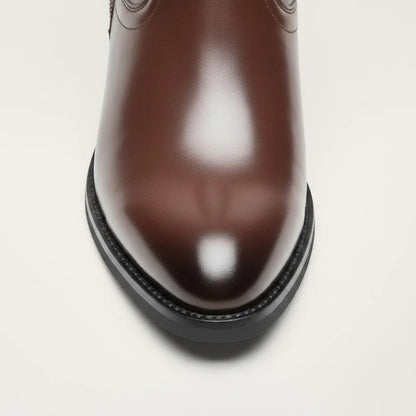 Yehaw JIMMY brown vegan leather ankle cowboy boots with a pointed toe and low rubber heel