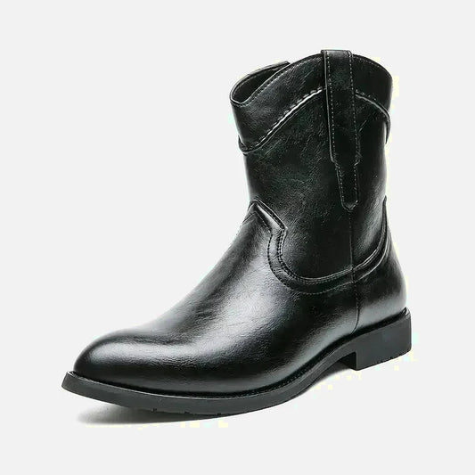 Chaussures santiags pour homme Yehaw Jimmy en noir, en cuir avec détails de style western et semelle robuste.