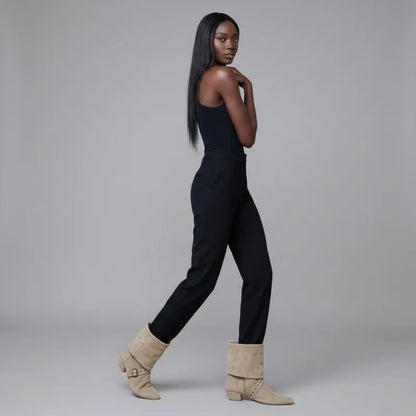 Yehaw beige vegan suede mid-calf cowgirl boots with round toe and buckle detail.