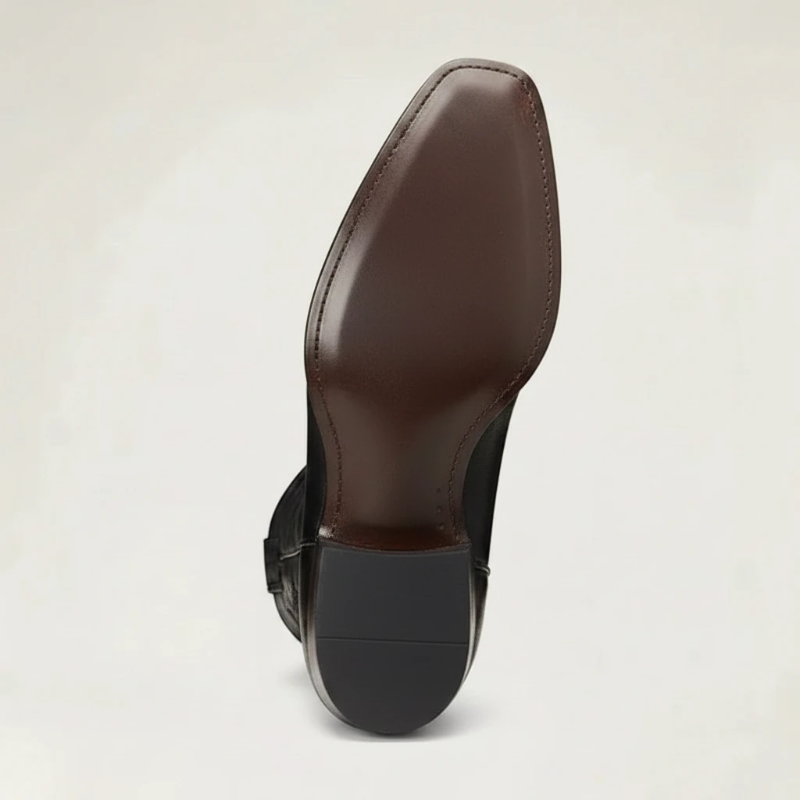 Yehaw black vegan leather mid-calf cowboy boots with round toe and western stitching detail