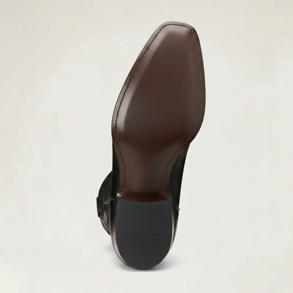 Yehaw black vegan leather mid-calf cowboy boots with round toe and western stitching detail