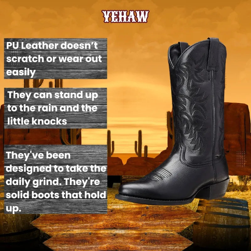 Levi Mens Cowboy Boots - Yehaw | Black & Brown