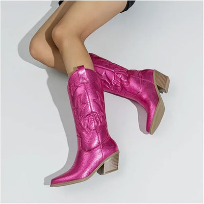 LILY Metallic Cowgirl Boots - Resistant PU leather | Elegance & Stability - Yehaw