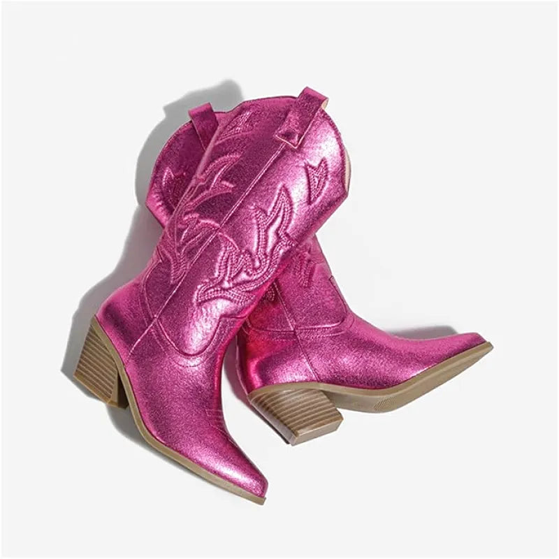 LILY Metallic Cowgirl Boots - Resistant PU leather | Elegance & Stability - Yehaw