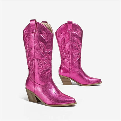 LILY Metallic Cowgirl Boots - Resistant PU leather | Elegance & Stability - Yehaw