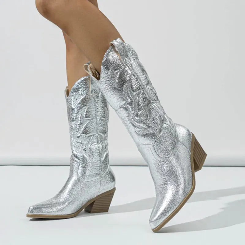LILY Metallic Cowgirl Boots - Resistant PU leather | Elegance & Stability - Yehaw