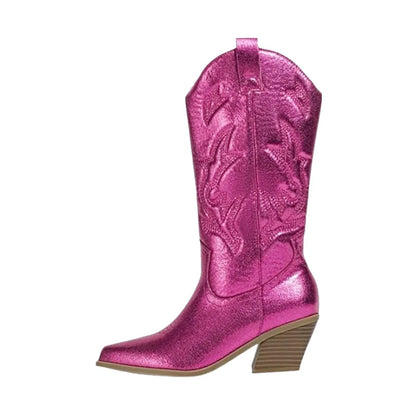 LILY Metallic Cowgirl Boots - Resistant PU leather | Elegance & Stability - Yehaw