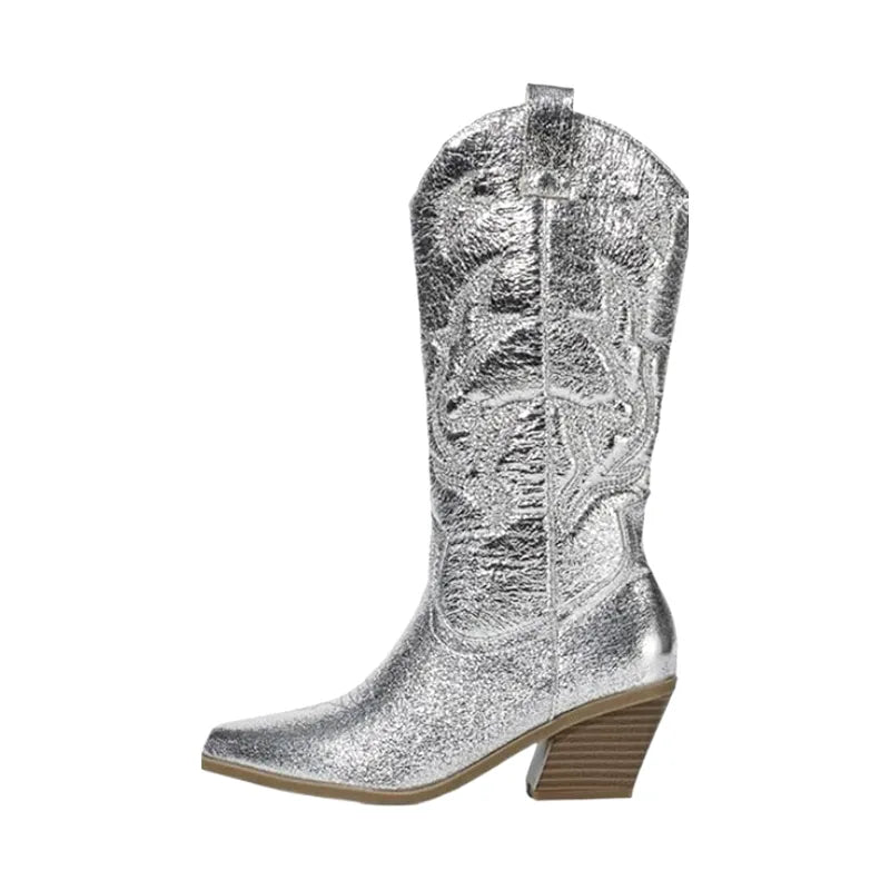 LILY Metallic Cowgirl Boots - Resistant PU leather | Elegance & Stability - Yehaw