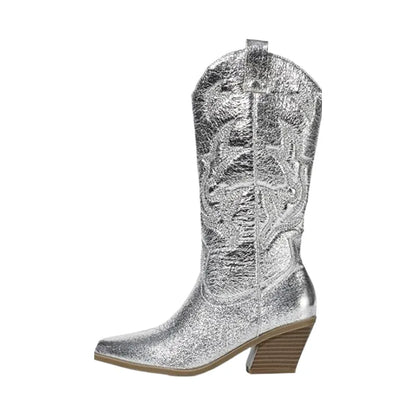 LILY Metallic Cowgirl Boots - Resistant PU leather | Elegance & Stability - Yehaw