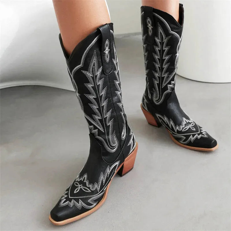 Loretta Cowgirl Boots - Resistant PU leather | Elegance & Stability - Yehaw