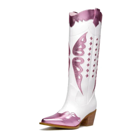 MABEL Cowgirl Boots - Yehaw | White & Pink - Yehaw 