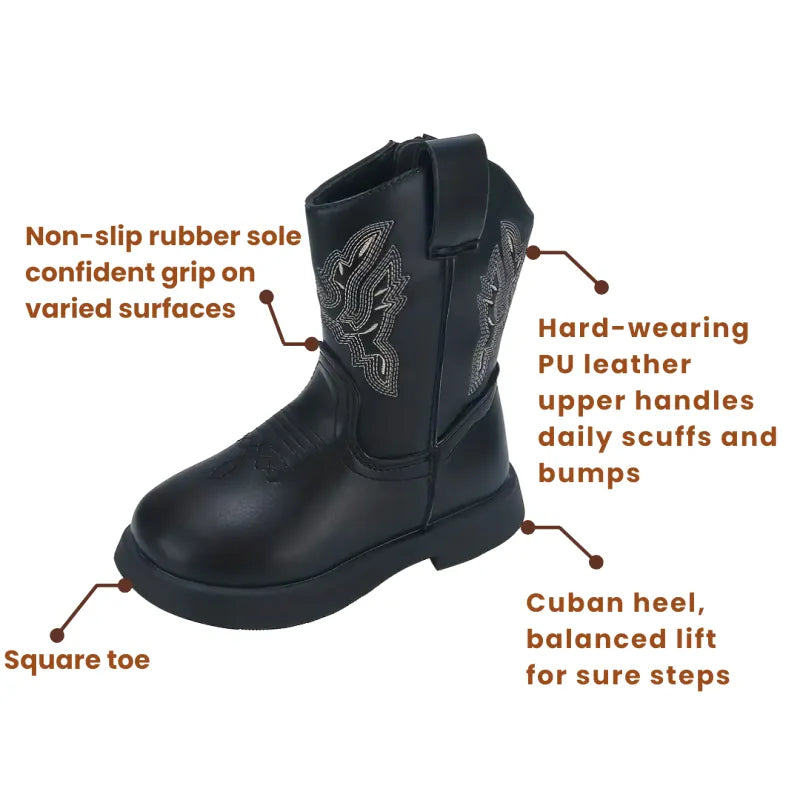 PERL Kids Cowboy Boots - Soft PU leather | Stable & Easy to slip on - Yehaw