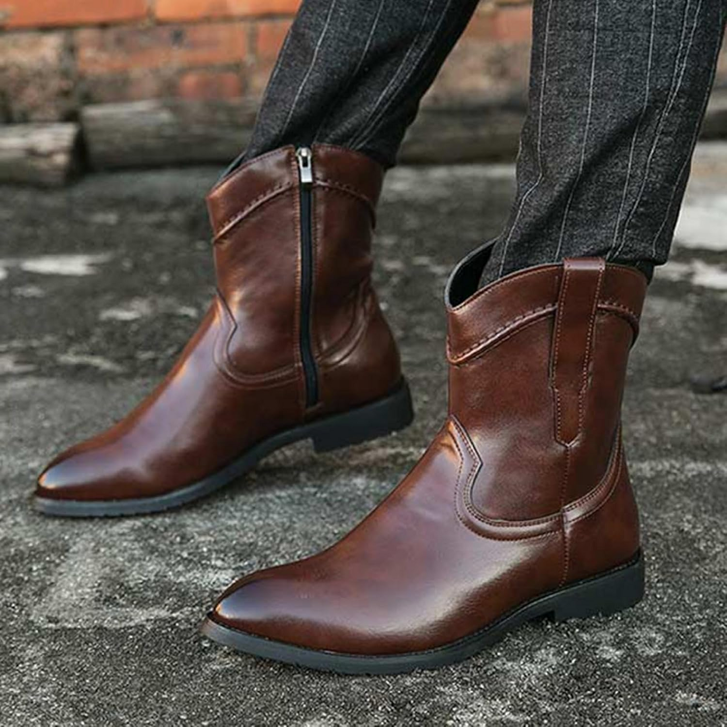 JIMMY Mens Cowboy Boots - PU Leather | Reliable & Clean Look