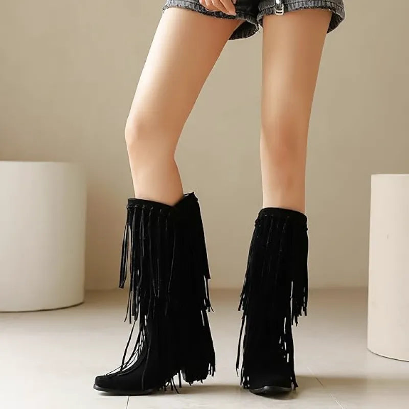 POPPY Cowgirl Boots Fringe - Soft lining | Elegance & Stability - Yehaw