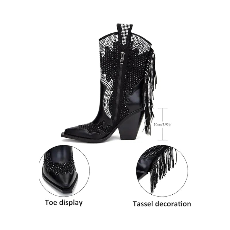 ROSA Cowgirl Boots Fringe - Shiny PU leather | Elegance & Stability - Yehaw