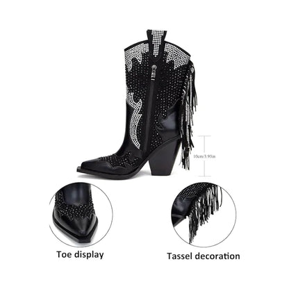 ROSA Cowgirl Boots Fringe - Shiny PU leather | Elegance & Stability - Yehaw