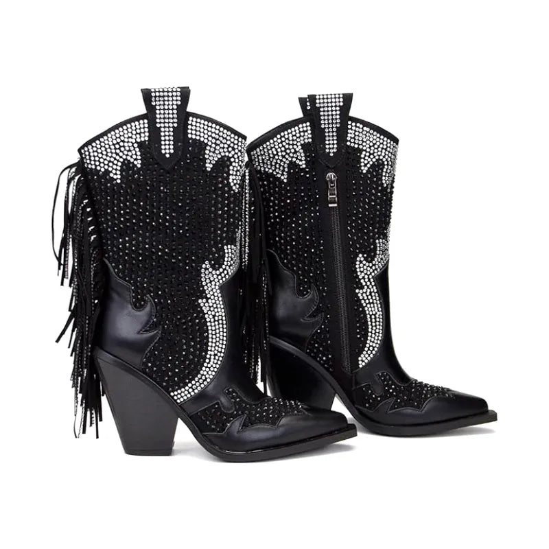 ROSA Cowgirl Boots Fringe - Shiny PU leather | Elegance & Stability - Yehaw