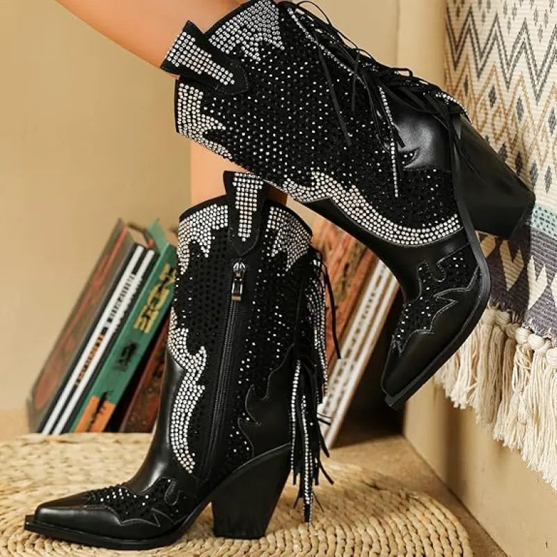 ROSA Cowgirl Boots Fringe - Shiny PU leather | Elegance & Stability - Yehaw