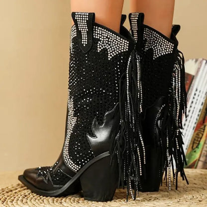 ROSA Cowgirl Boots Fringe - Shiny PU leather | Elegance & Stability - Yehaw