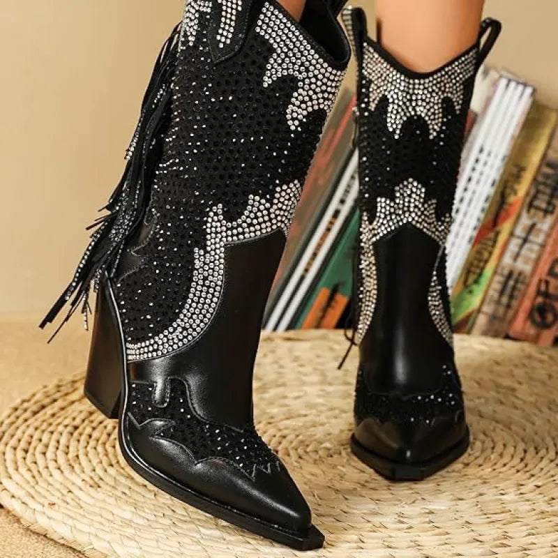 ROSA Cowgirl Boots Fringe - Shiny PU leather | Elegance & Stability - Yehaw