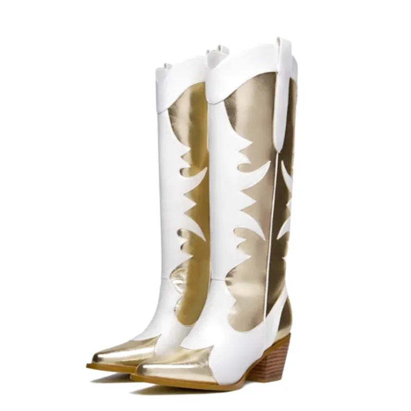 SAVANNAH Cowgirl Boots - Yehaw | White & Gold - Yehaw