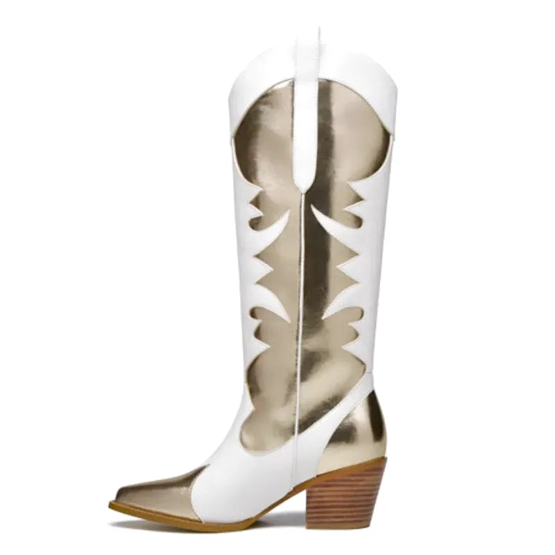 SAVANNAH Cowgirl Boots - Yehaw | White & Gold - Yehaw