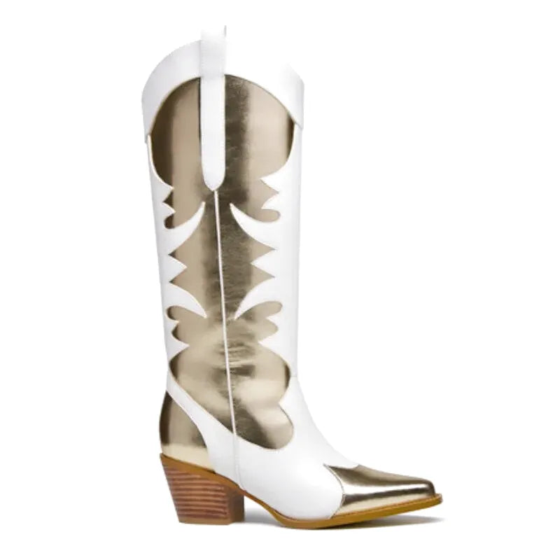 SAVANNAH Cowgirl Boots - Yehaw | White & Gold - Yehaw