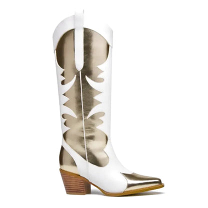 SAVANNAH Cowgirl Boots - Yehaw | White & Gold - Yehaw