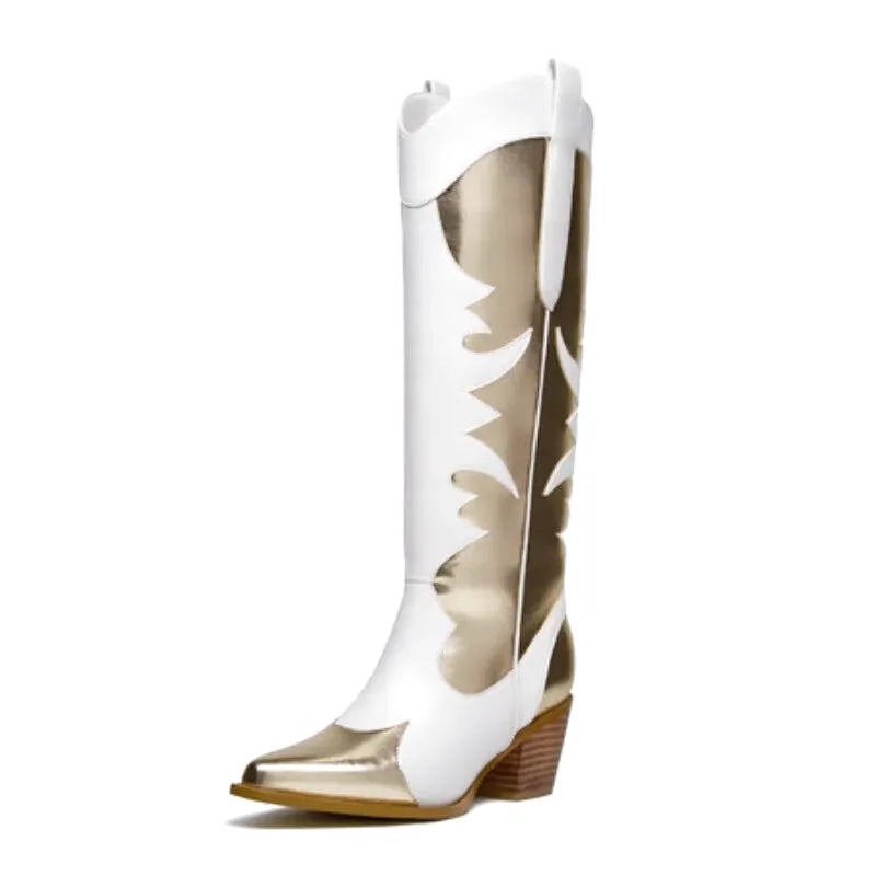 SAVANNAH Cowgirl Boots - Yehaw | White & Gold - Yehaw