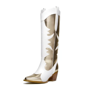SAVANNAH Cowgirl Boots - Yehaw | White & Gold - Yehaw