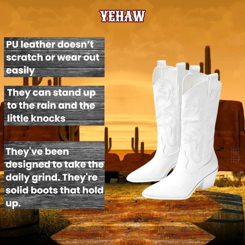 SKYLER White Cowgirl Boots - Yehaw