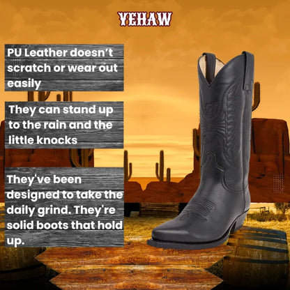 TEDDY Mens Cowboy Boots - Yehaw | Black & Brown